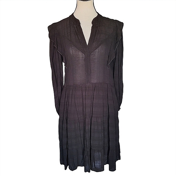 Anthropologie Amadi Rossi Black Long Sleeve Ruffle Prairie Dress Size XS - Picture 1 of 13